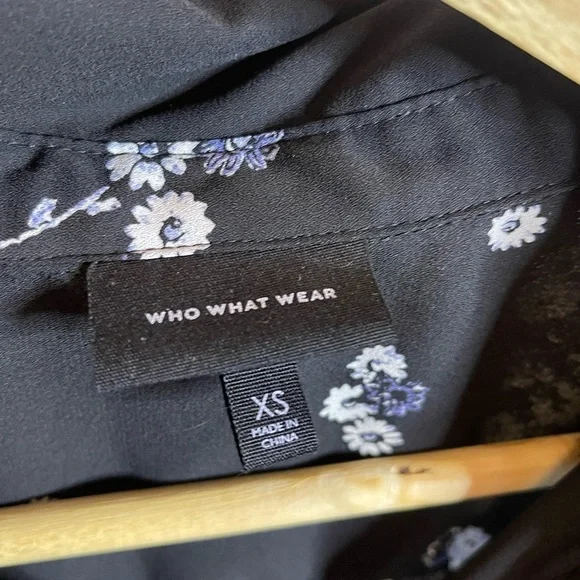 Who What Wear Black Floral Sheer Shirt XS - Dark Academia Boho Blouse - Picture 2 of 7